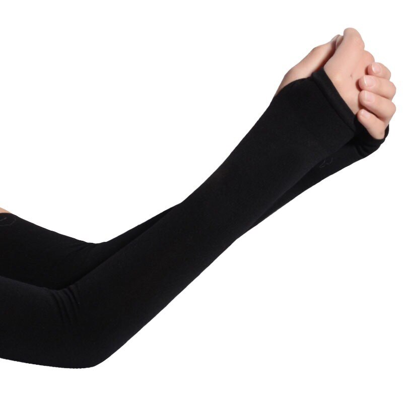 Women Long Gloves Ice Silk Sunscreen Arm Sleeves Sun UV Protection Arm Warmer Half Finger Sleeves: Black