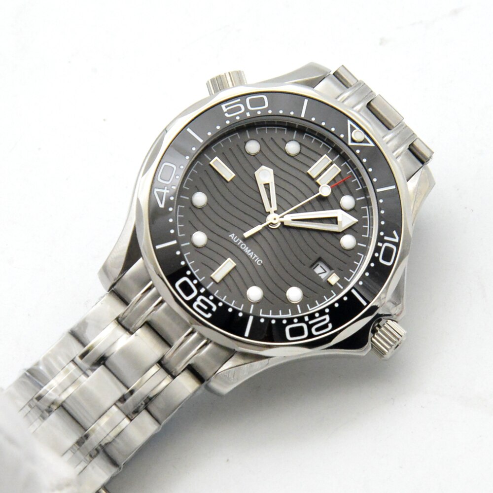 Grijze Oppervlak Steriele Wijzerplaat Hippocampus 300 Serie Automatische Mechanische Horloge Heren Horloge Stalen Band