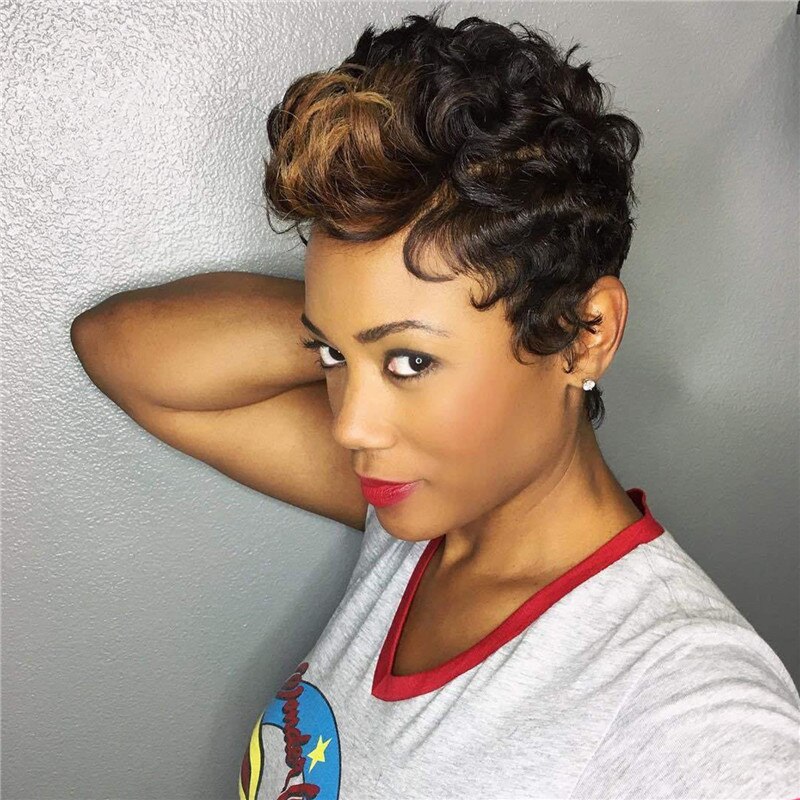 Women Pixie Cuts Synthetic Short Brown Wine Wigs Natural Looking Heat Resistant Hair Wig For Black Women