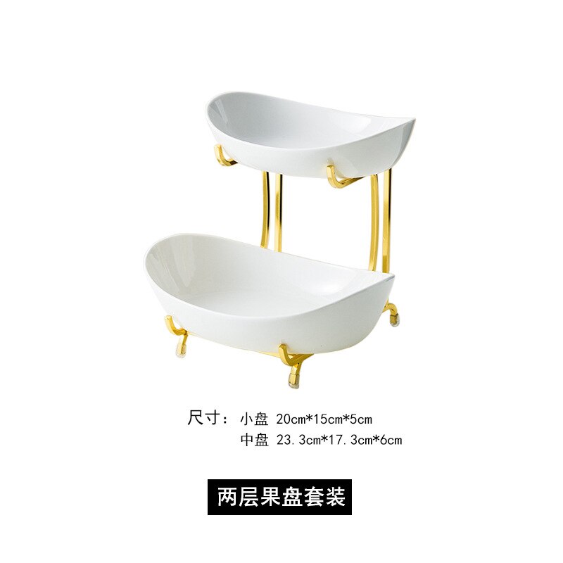 Nordic Ceramic Fruit Plate Living Room Multi-layer Fruit Dish Snack Basket Household Dry Fruit Bowl Fruit Bowl Luxury: 2 layer White