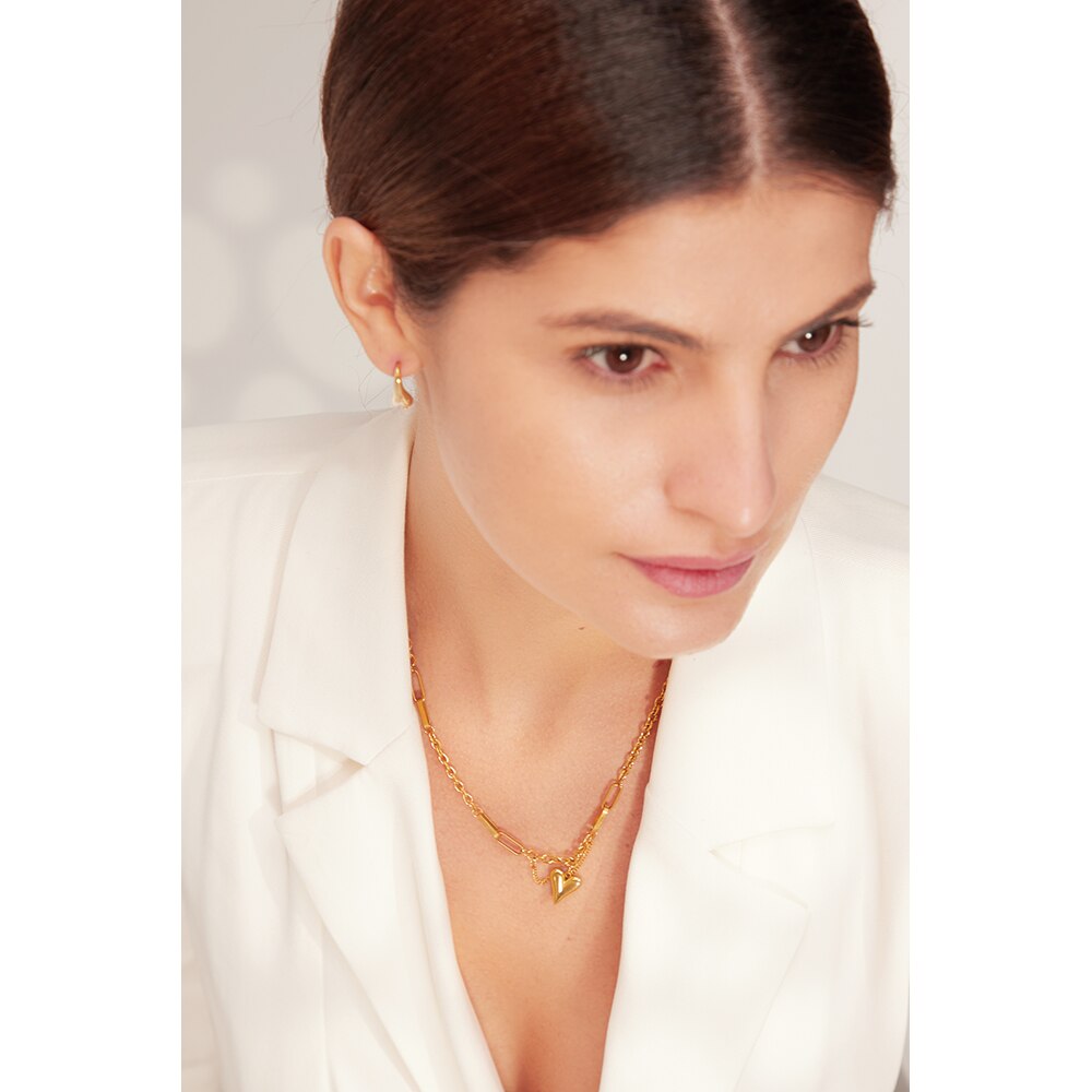 Yhpup-collar con colgante de corazón romántico para mujer, gargantilla de acero inoxidable de 18 K con textura de Metal, de , para aniversario