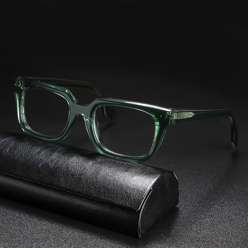 Gafas graduadas de acetato Vintage para hombre y mujer, lentes cuadradas transparentes para miopía, montura de lujo Retro: Style2 Green