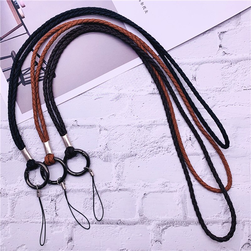 PU Leather Keychain Lanyard Soft woven Rope Mobile Phone Neck Strap Lanyards for ID Card key chain USB badge holder DIY Lariat