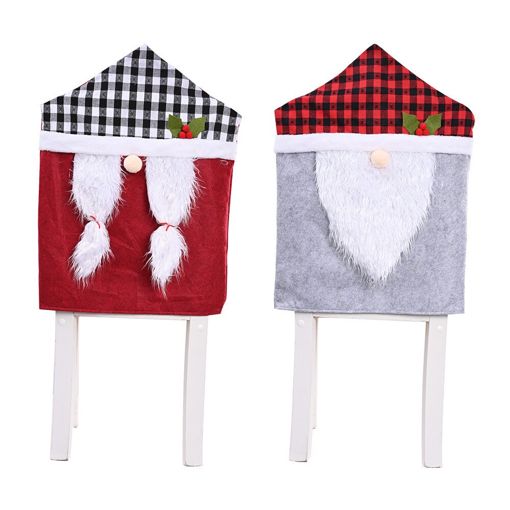 Plaid forest old man chair cover faceless doll stool cover cartoon chair cover backrest Christmas decorations