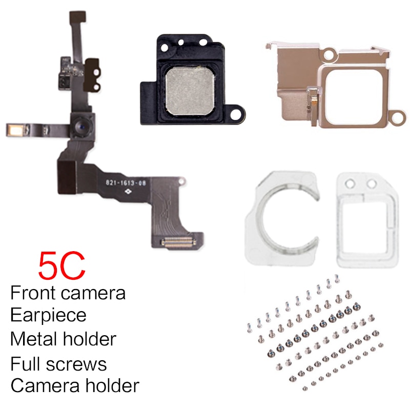 1set Proximity Sensor Light Front Camera Assembly Flex Cable For iPhone 5 5S 5C 6 6S Plus With Earpiece Speaker Metal +Screws: For 5C