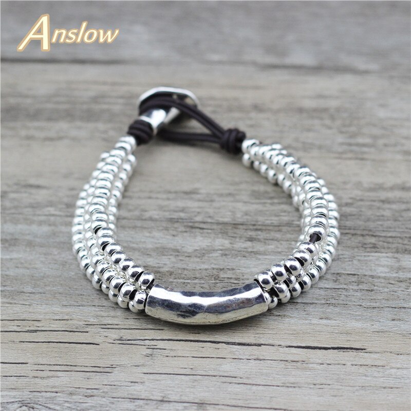 Anslow Gioelleria Raffinata E Alla Moda Le Donne Amico Regalo di Fascino filo in Pelle Fatti A Mano Braccialetto per Le Donne Del Branello Di Natale Madri Regalo basso0813LB: nero