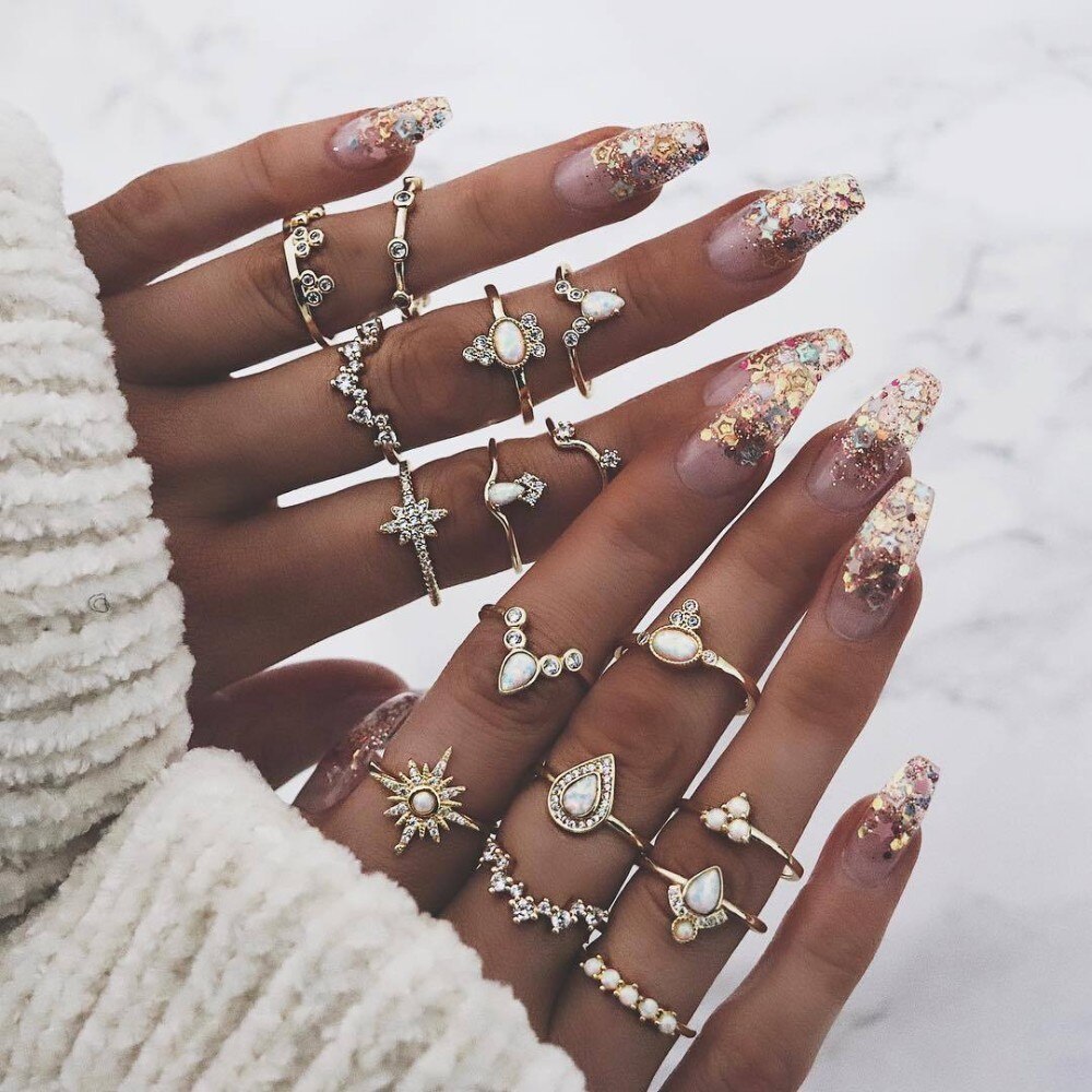 10 Styles Vintage or Knuckle anneaux ensemble pour femmes Punk résine pierre Midi bagues Femme turc Boho bijoux Bague Femme: Big Star