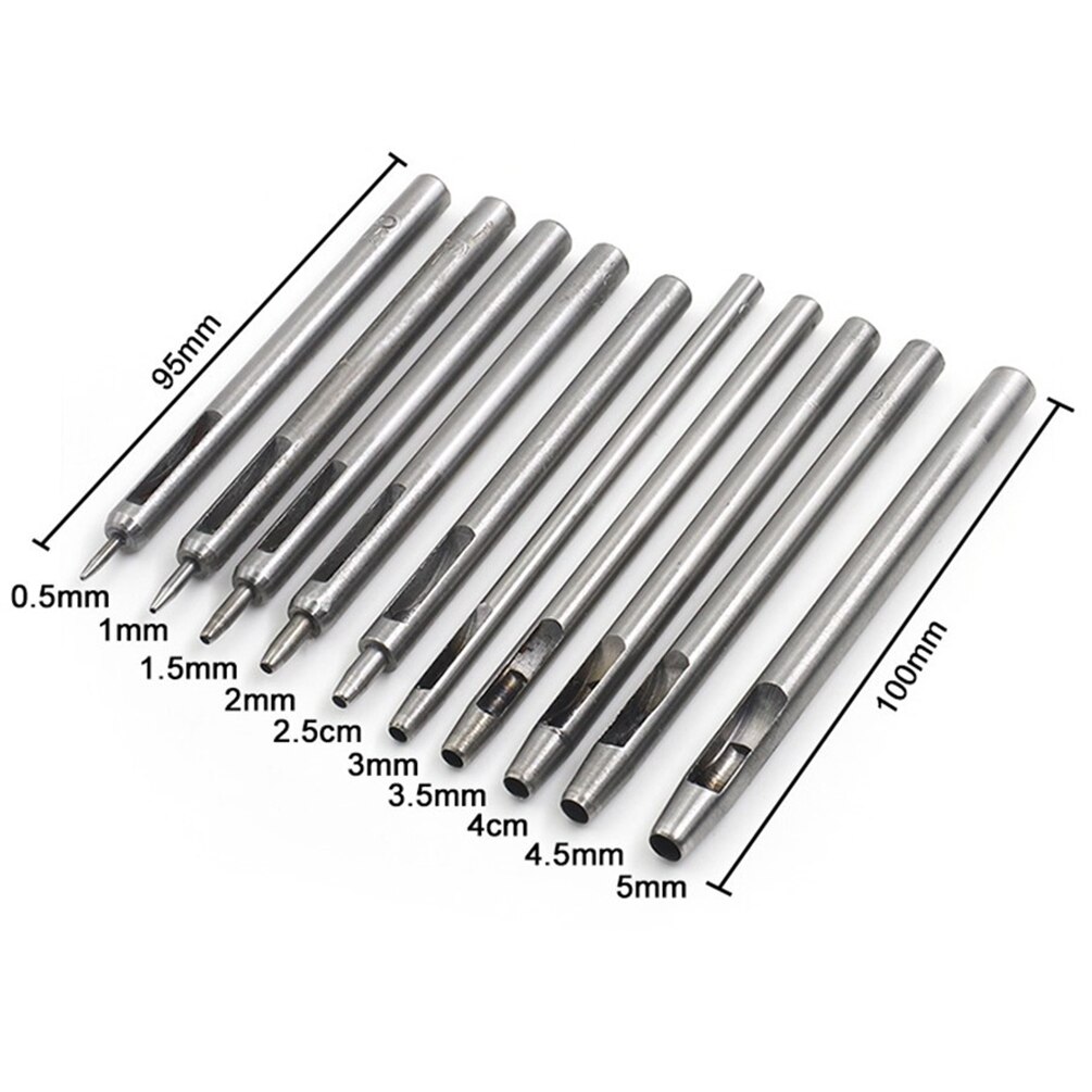 10 Stks/set Ronde Holle Punch Set Professionele Lederen Craft Hollow Punch Diy Boren Gat Punch Set 0.5Mm-5mm Riem Cutter