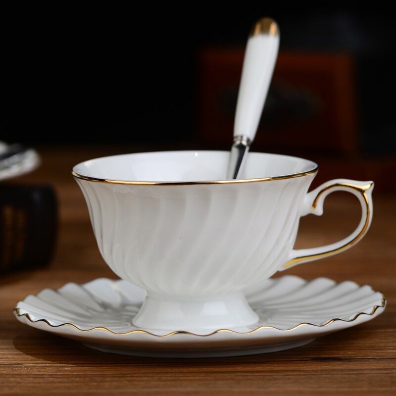 Juego de tazas de té de Taza de Café de Cerámica blanco de 200ml con cuchara, taza de té de porcelana y platillo, juego de tazas de té clásico negro real, de Vasos