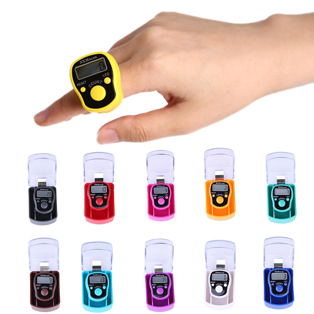 Mini marcador de punto contador de dedo de fila LCD pantalla eléctrica digital con luz LED para Buda rezando herramienta para tejer punto de costura