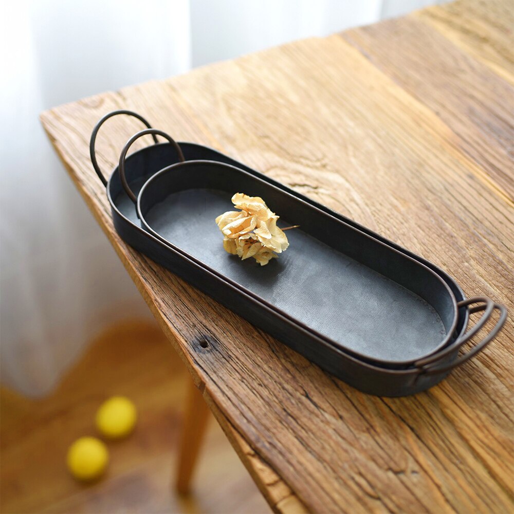 Retro Metal Storage Tray Old Wrought Iron Bread Basket Dessert Cake Fruit Container Plate Handle Kitchen Restaurant Table Decor