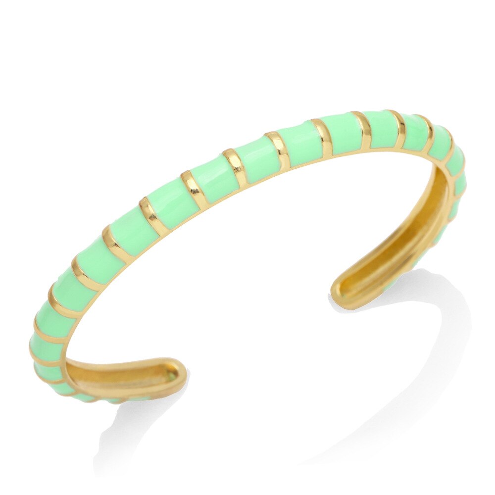 Y2K Mode Streep Emaille Manchet Armbanden Koperen Armband Armband 2022 Sieraden Voor Vrouwen Meisje Beach Party: Green