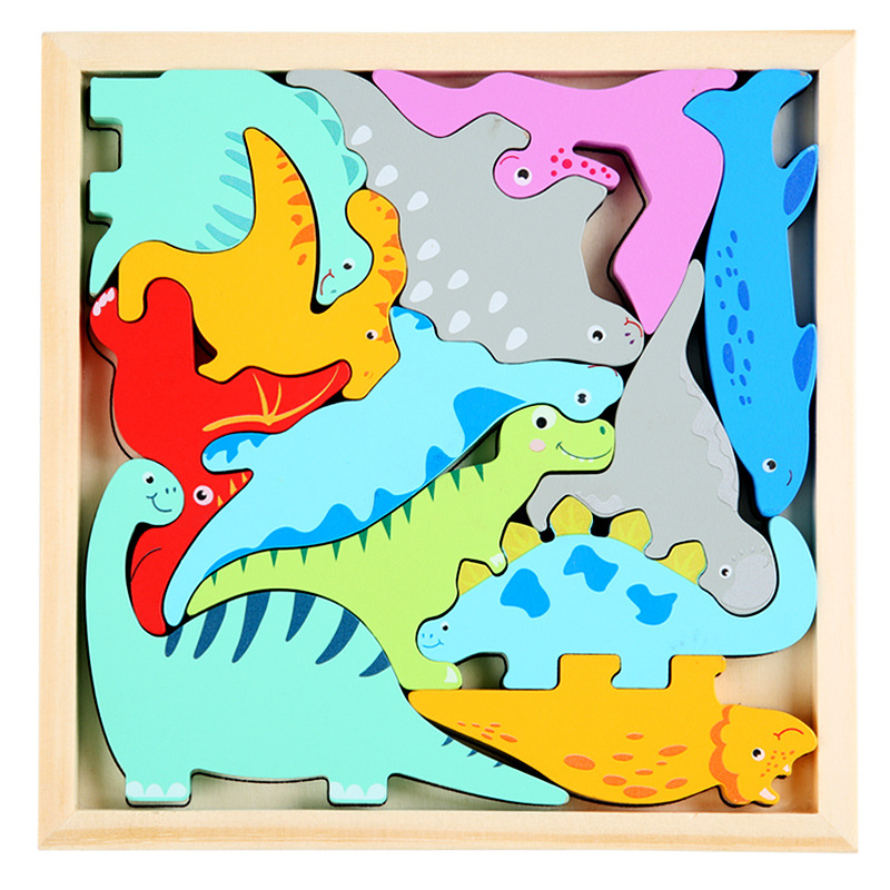 Cartoon Dier 3D Puzzel Hout Speelgoed Voor Kinderen Baby Hand Greep Board Groente-en Voertuig Houten Puzzels speelgoed: Dinosaur