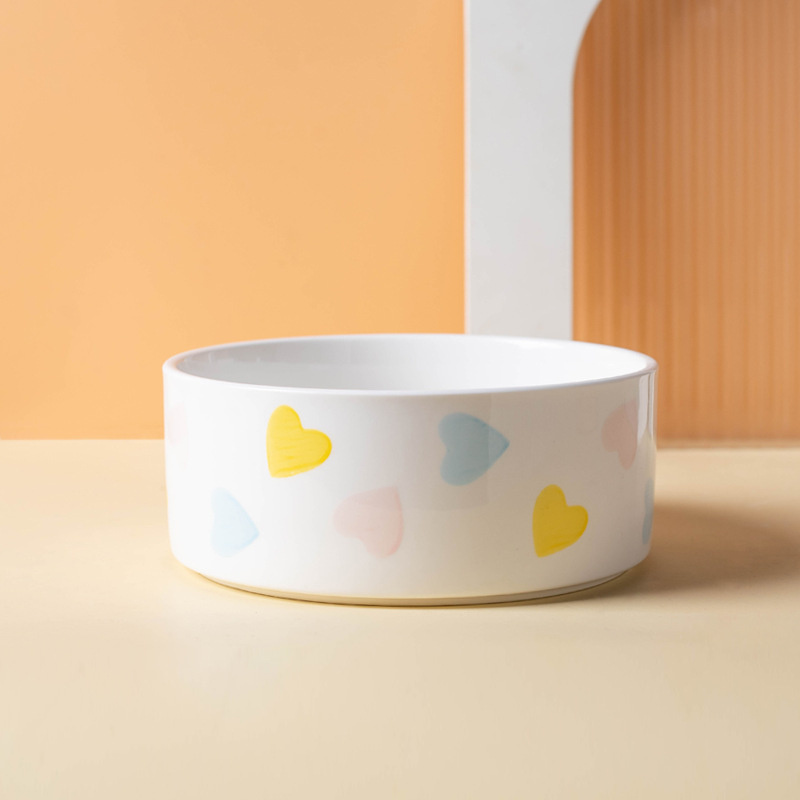 Ceramics Dog Bowl with Wood Mat Wide Mouth Feeding Bowls Food and Water Pet Feeder for Cat Puppy Protecting Cervical Spine: M / black