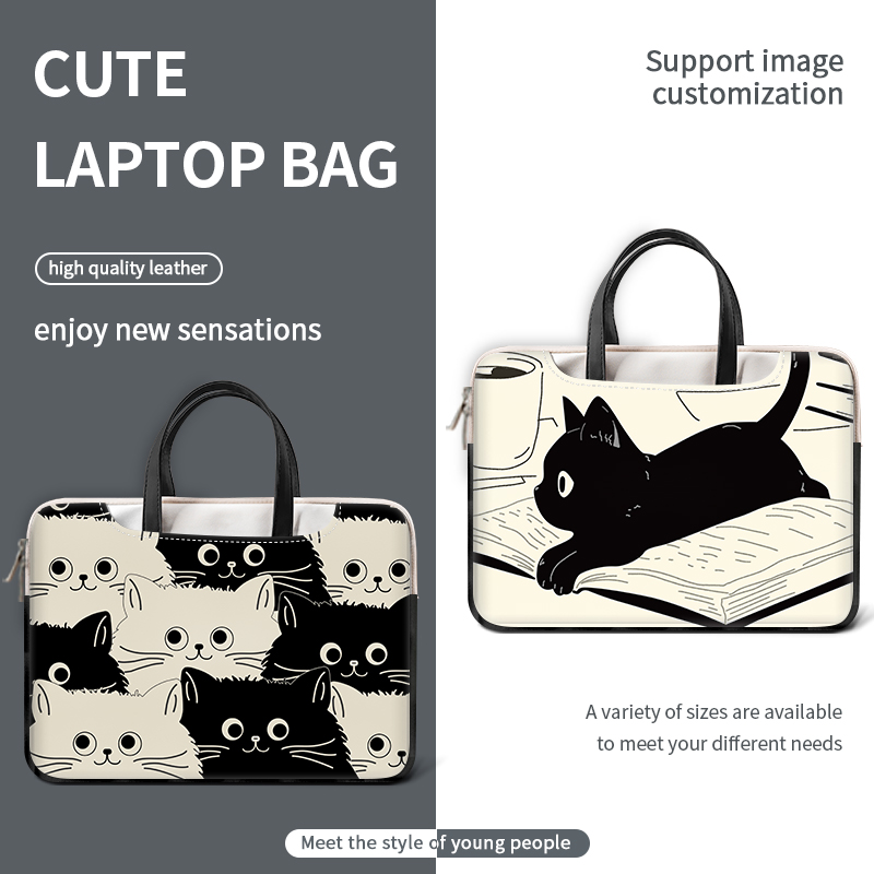DIY PU Laptoptas Kat Cover Laptop Sleeve Handvat Tas 12 13 14 15 17 inch Voor Macbook/HP/Asus/Acer/Lenovo Draagtas Accessoires