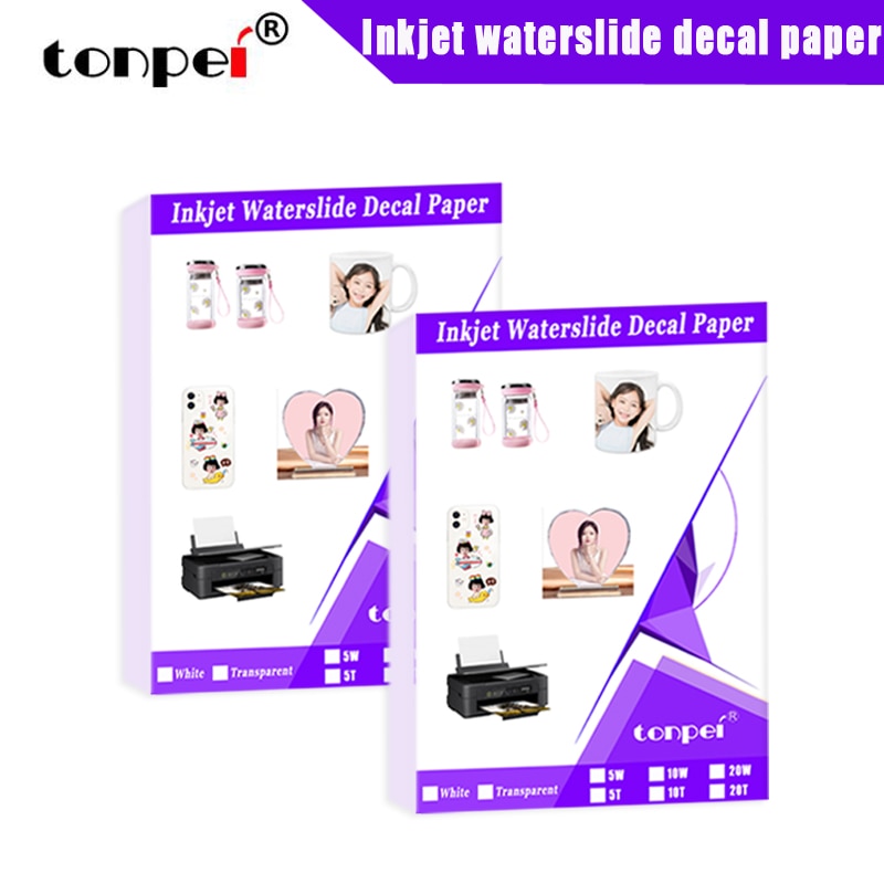 A4 Inkjet Waterslide Decal Paper Waterbased slide transfer paper White Transparent 5 10 20 Sheets