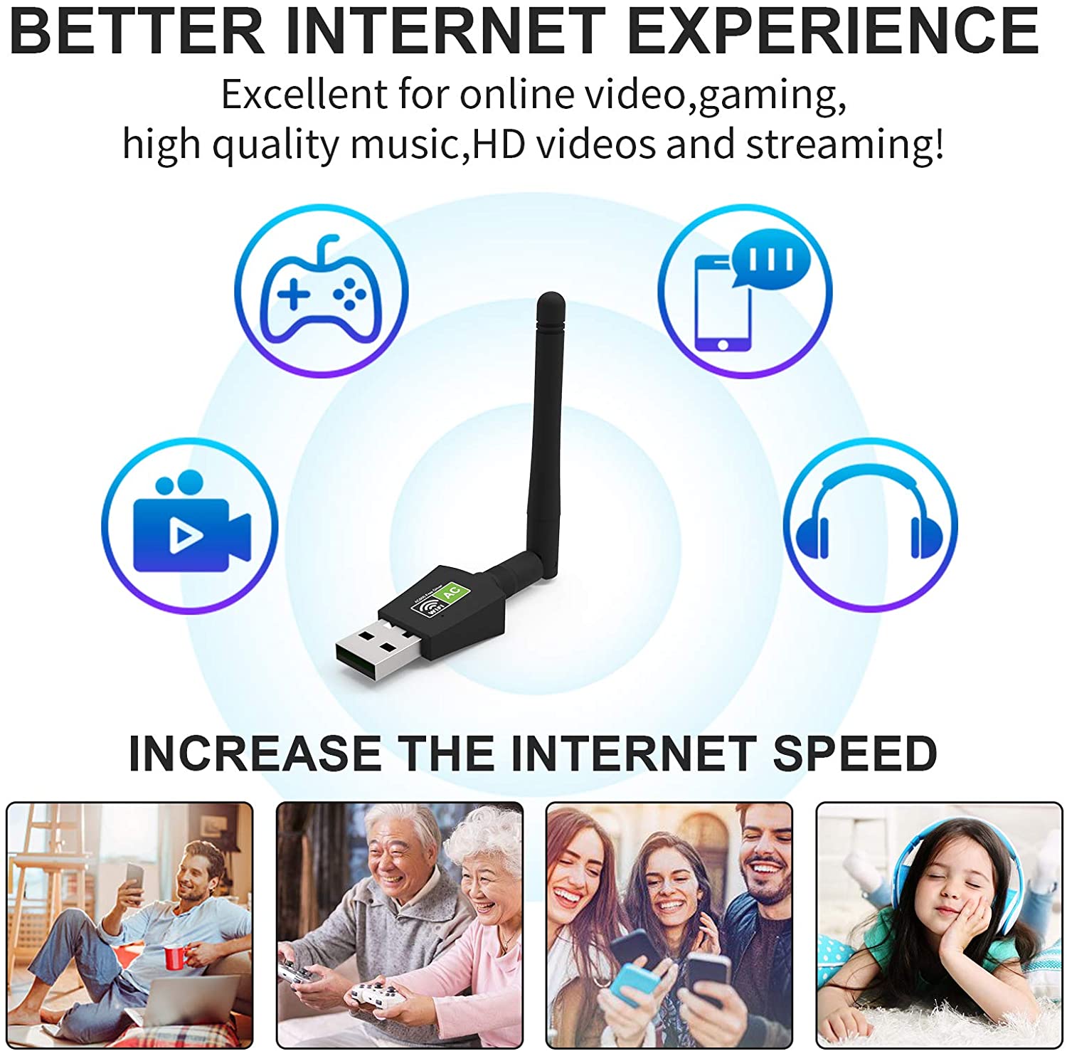 AC600 Usb Wifi Adapter Voor Pc Draadloze Netwerk Dual Band 2.4Ghz/5.8Ghz Hoge Antenne Voor Laptop Desktop windows 10/8/7/Xp/Vista