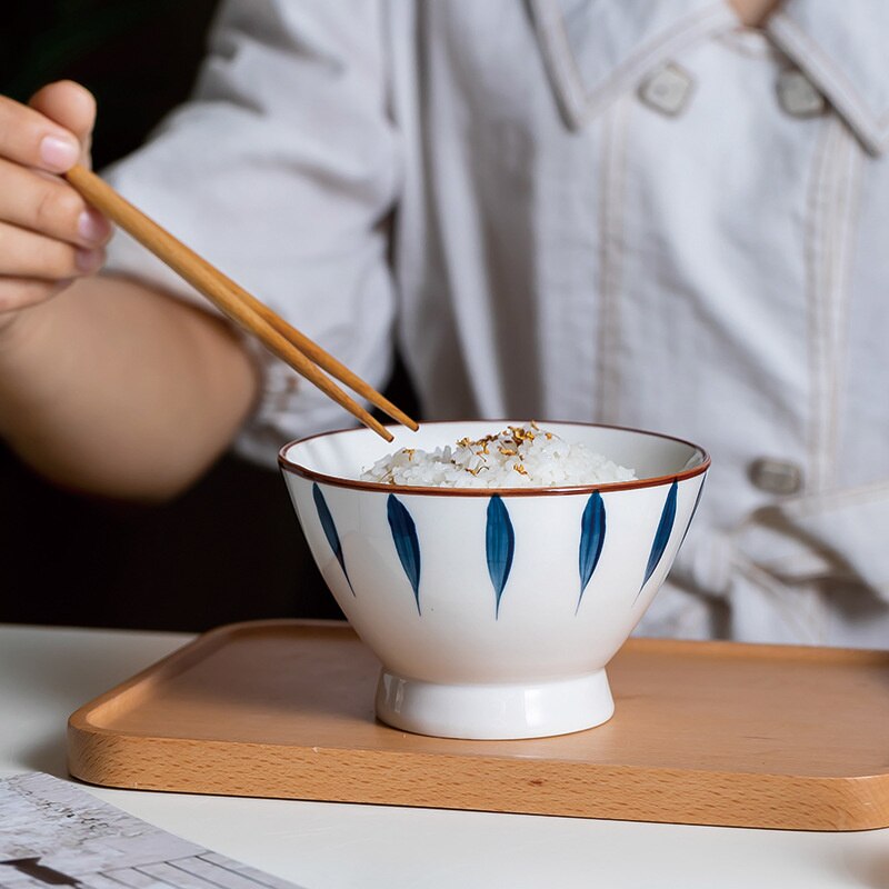 Japanse Ramen Kom, Keramische Kom, Servies, Hoge Voet Hoed Kom, Grote Soepkom, thuis Netto Blauw En Wit Porselein