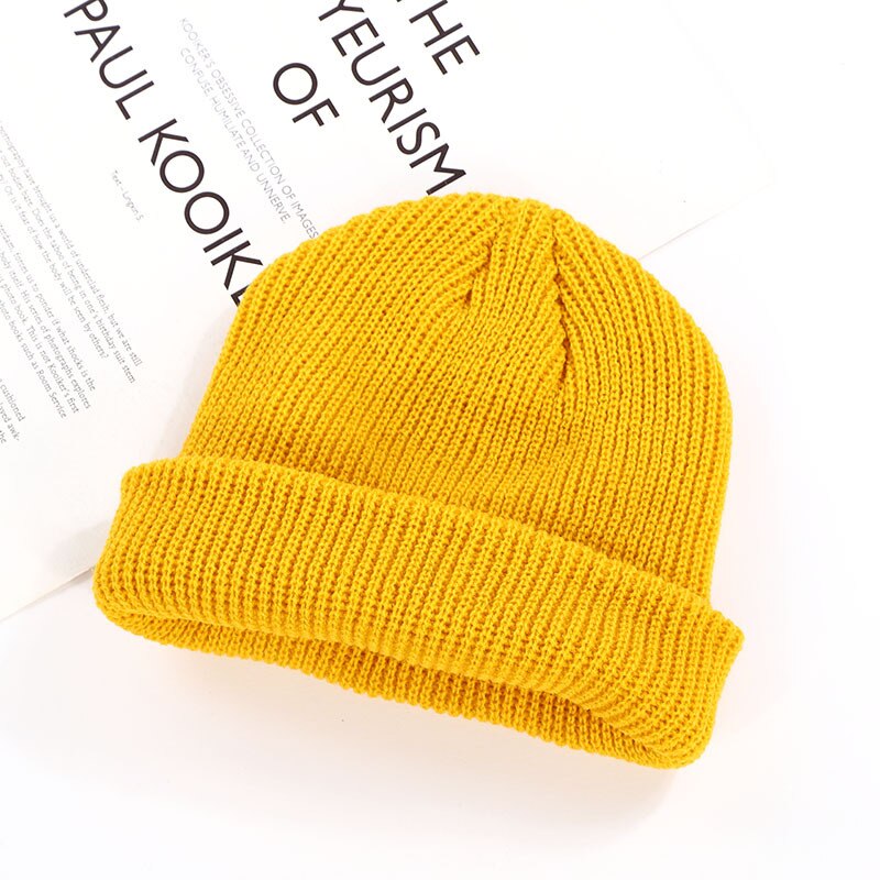 Cappelli lavorati a maglia per Le Donne Scutellaria Uomini Cappello Del Beanie di Inverno Retro Senza Tesa Baggy Melon Cap Polsino Docker Pescatore Berretti Cappelli Per uomini: Yellow