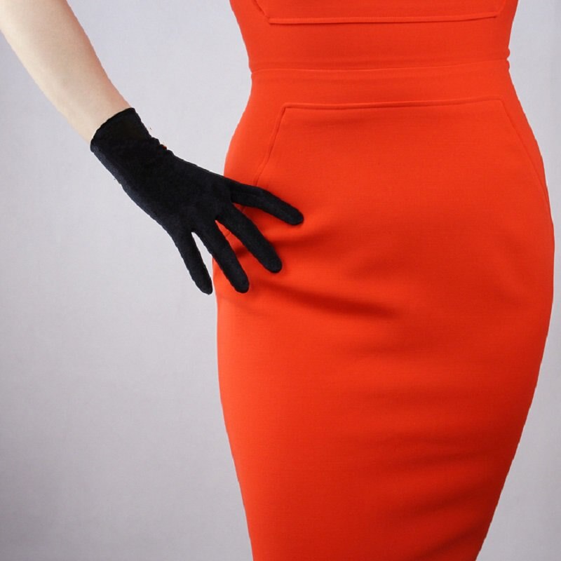 Grün Blau Damen Elegante Samt Handschuhe Abendkleid Party Elastische dehnbar Frauen Spectial Occastion Finger Handschuhe eins Größe: Schwarz