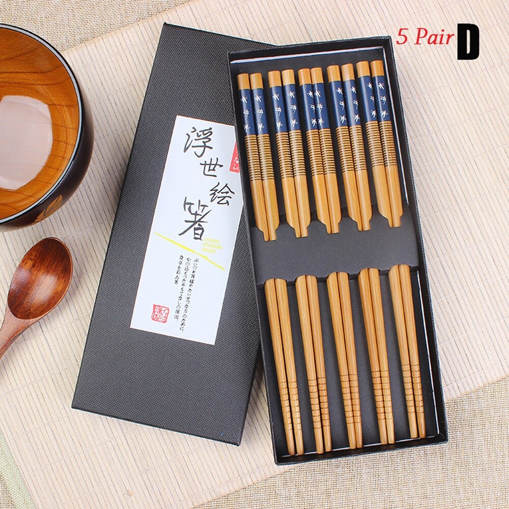 1/3/5 pairs Natural Bamboo Wooden Japanese Chopsticks sushi sticks Chinese Food Chopstick Set Dinnerware: 5