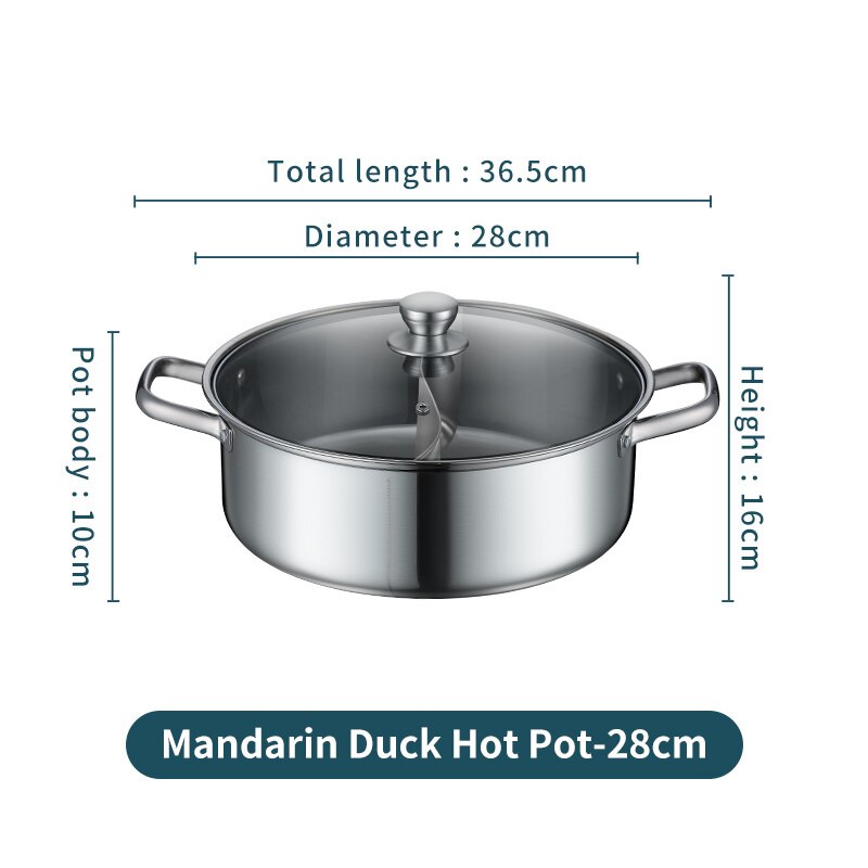 Vandhome Chinese Pot Met Deksel Soeplepel 18/8 Rvs Koken Pot Dubbele Smaak Pot Keuken Kookgerei: With interval 28cm