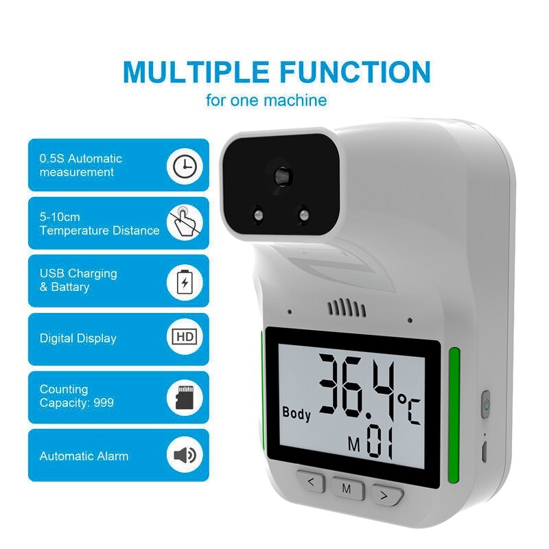 Wall-Mounted HK3 Digital Infrared Thermometer Non-Contact Forehead Body Thermometer LCD Display Office Metro Home Use