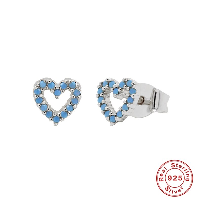 ROXI Nette Blau Türkis Stein Kleine Herz Stud Ohrringe für Frauen Hochzeit Ohrringe Ungewöhnliche 925 Sterling Silber Piercing Schmuck