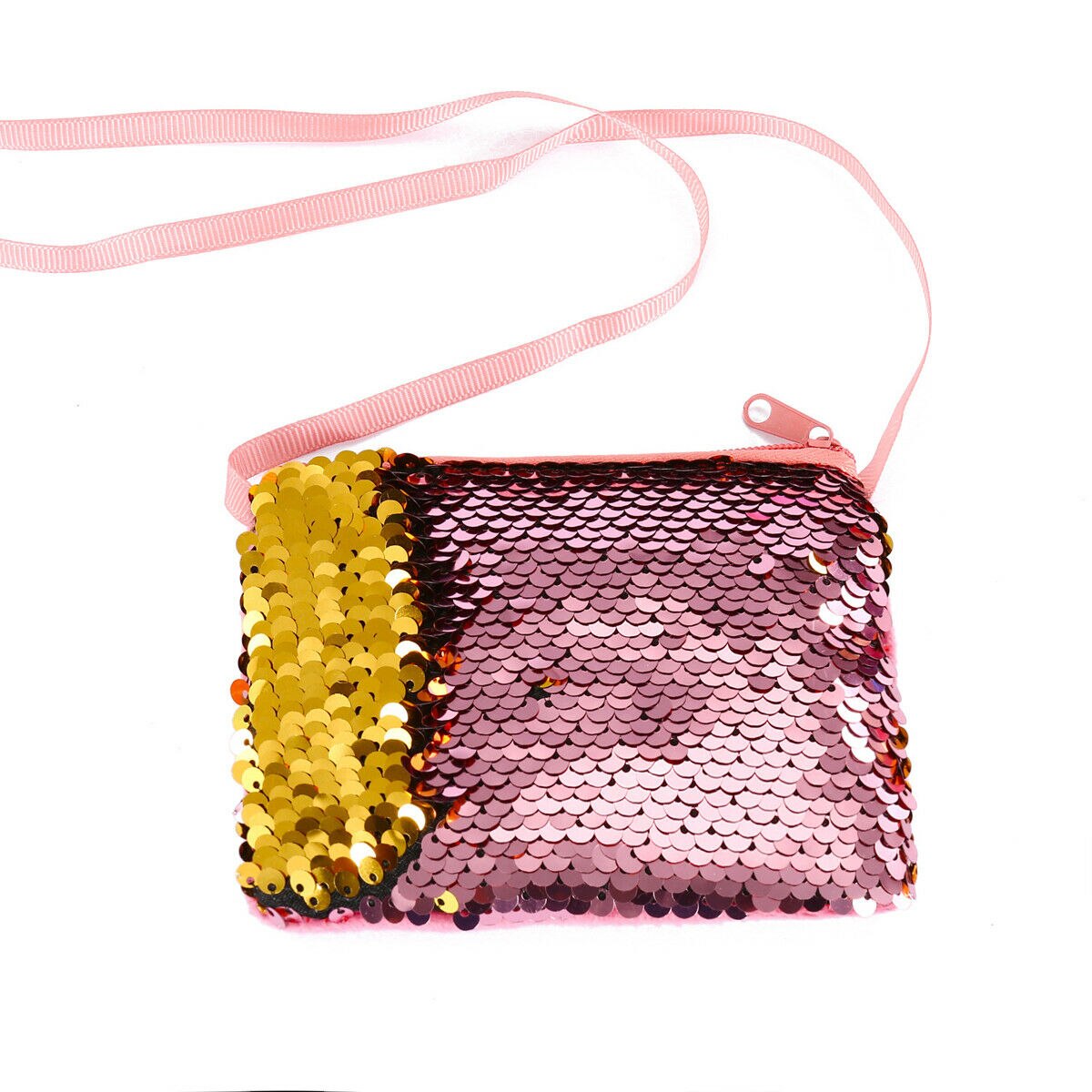 Kinderen portemonnee kinderen glanzend/bling pailletten kleine tas zak rits etui mini schouder crossbody handtas satchel: Roze