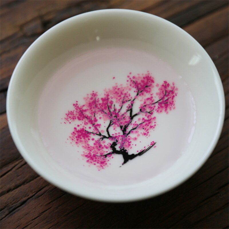Japanese Ceramic Magic Cherry Blossoms Teacup Cold Temperature Color Changing Flower Display Sake Cup Kung Fu Small Tea Bowl: cold-change 2