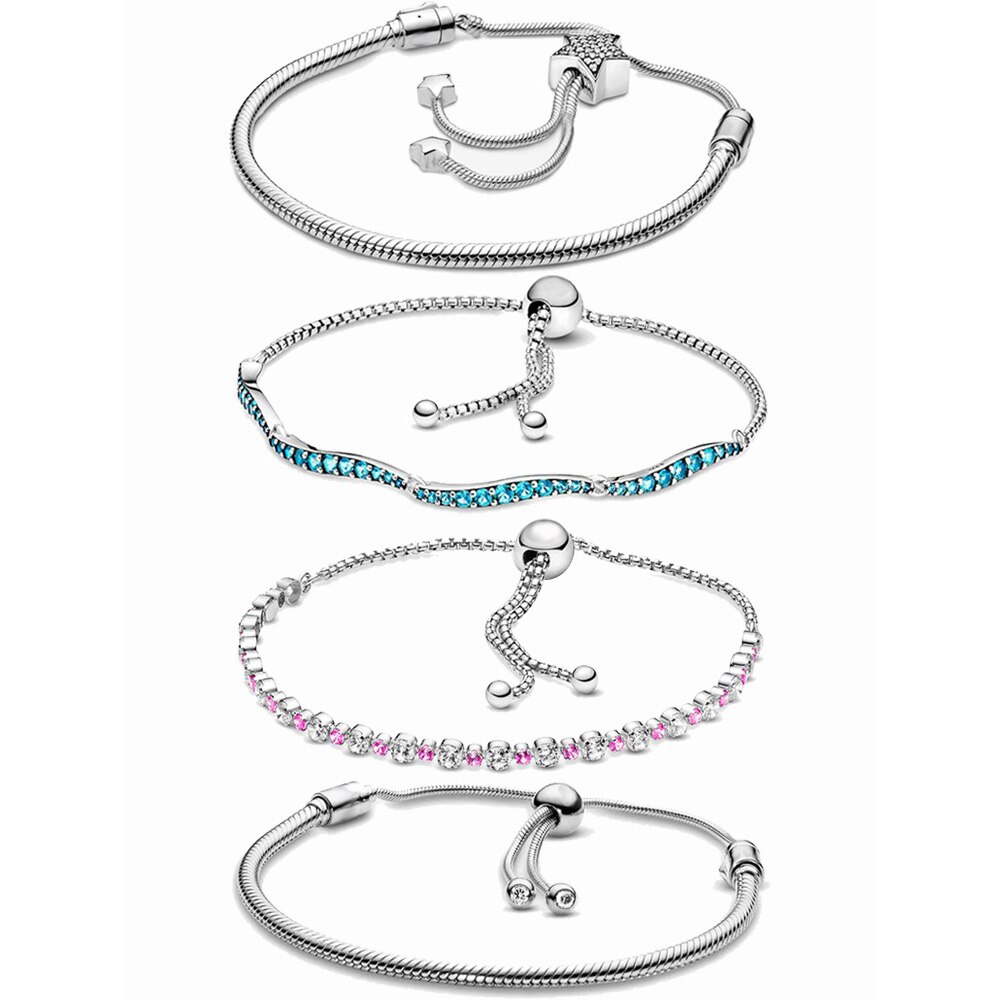 Pulsera de plata de ley 925 para mujer, brazalete de cadena de serpiente con broche de barril ajustable, Gema de sueño azul y rosa, de joyería