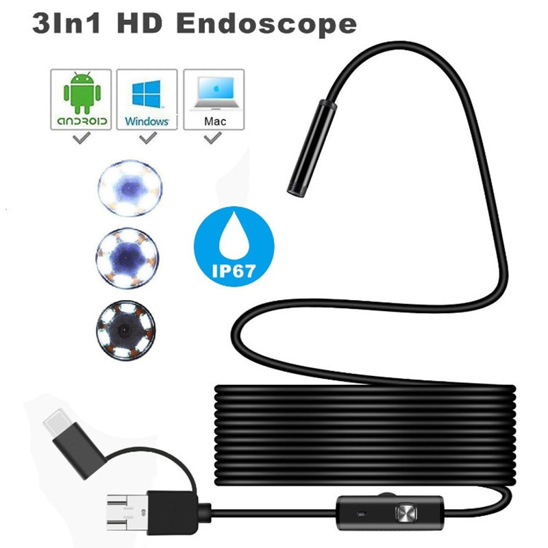 Type c usb 3 i 1 endoskop kamera til biler fleksibelt hårdt kamera endoskop kamera til android smartphone pc endoskop endoskop