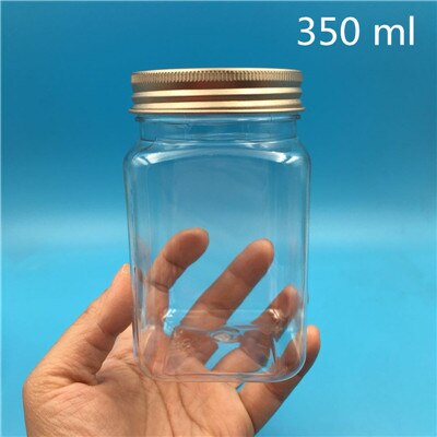 20 pcs 250 500 g Empty Transparent Square Plastic Bottles Packing Honey Dried Candy Sample Packaging Containers: 350 ml rose gold lid