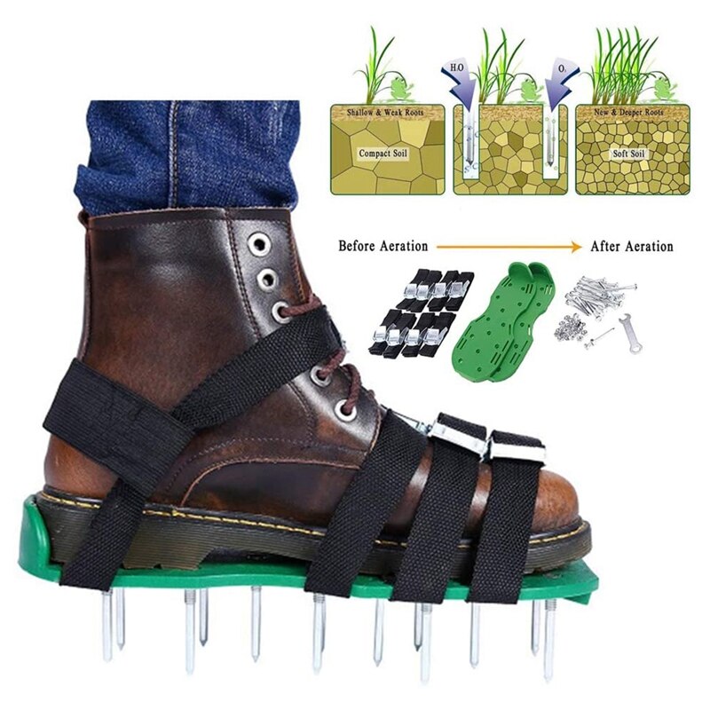 Lawn Aerator Shoes 2 Straps Heavy Duty Spike Aerating Sandals for Soil with Adjustable Straps,Universal Size