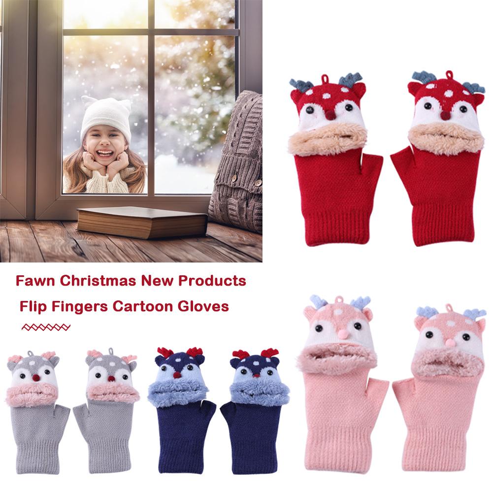2pcs Winter Baby Gloves 2 In 1 Comfortable Thick Knit Wool Half Finger Gloves + Full Finger Gloves Kids Christmas Xmas Birthday