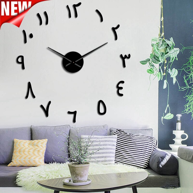 Retro Arabic Numerals DIY Large Wall Clock Arabic Numbers Acrylic Mirror Surface Stickers Frameless Giant Wall Watch Home Decor