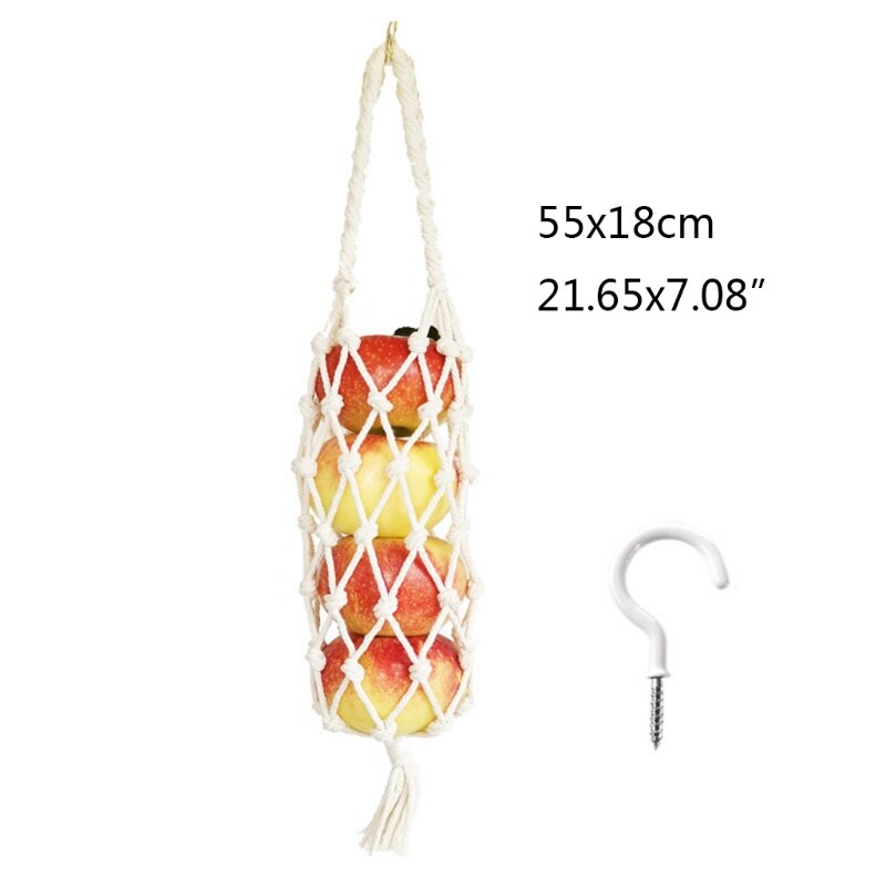 Hamaca de macramé para frutas y verduras, soporte de red con ganchos, cesta colgante para cocina, patatas, cebolla, 3XUF