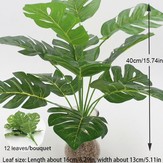 Hoja de palma Tropical de imitación de tortuga, Planta Artificial, decoración de playa de jungla para hawaiana: 12 Leaves Green