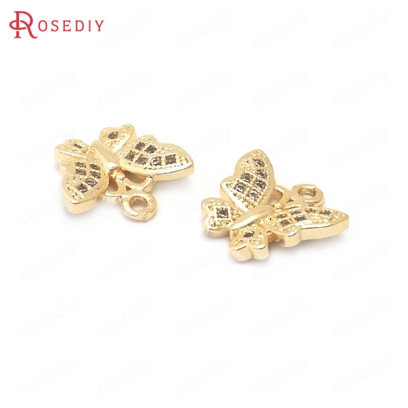 (38900)10PCS 24K Oro Champagne di Colore Ottone e Zircone Farfalla Pendenti E Ciondoli Pendenti Con Gemme E Perle Monili Che Fanno Forniture Accessori Fai Da Te