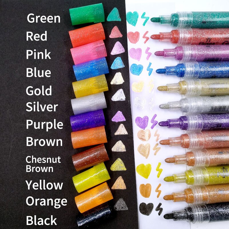 Flysea 12 Farben funkeln metallisch Marker Stifte einstellen Schimmer Farbe Marker Stifte Zeichnung Gruß Karte Poster Kind Tagebuch Bunte: Ursprünglich Titel