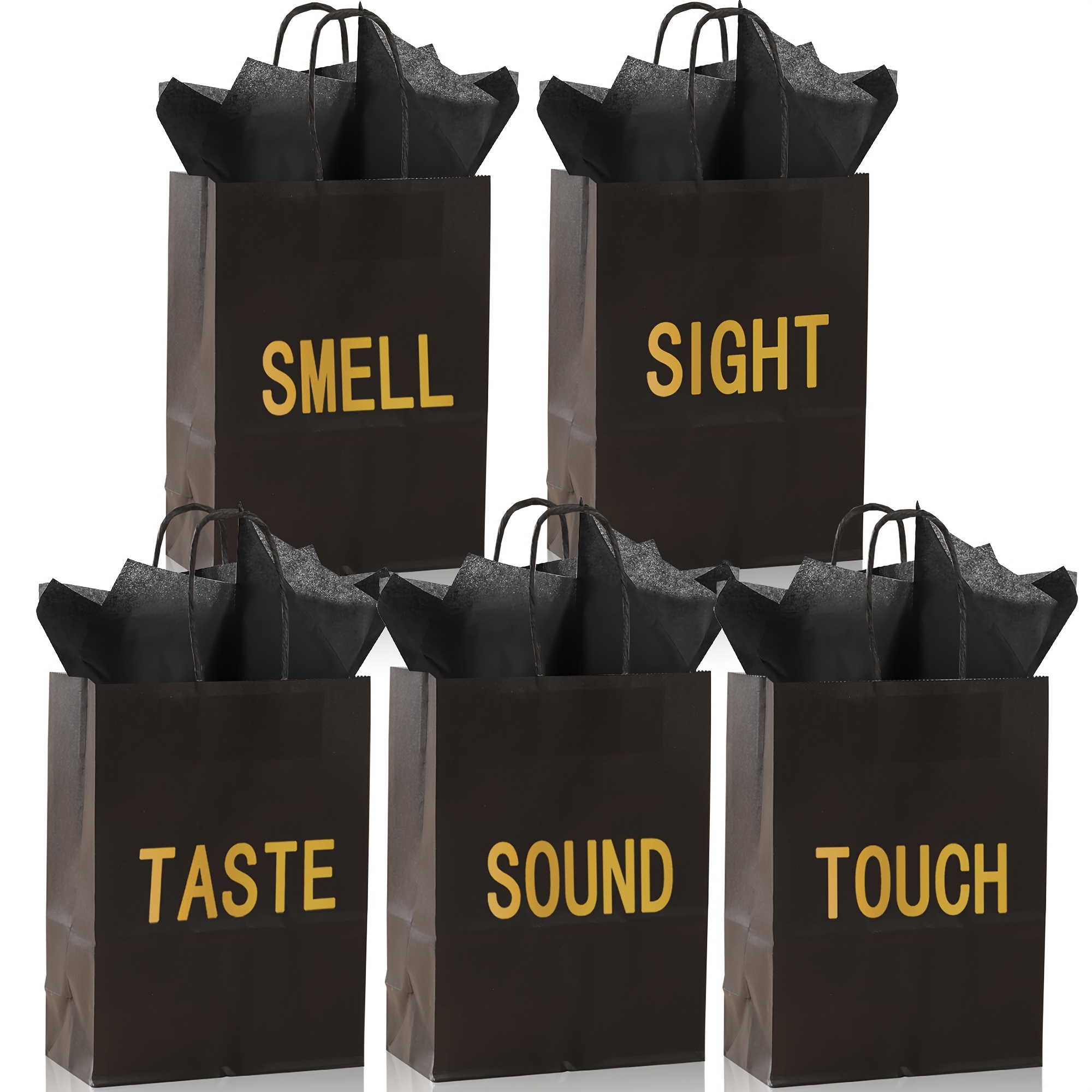 5 sensorische cadeauzakjes voor hem/haar, bevat 5 papieren handdoeken, papieren zak met handvat, Valentijnsdag, verjaardag, huwelijksverjaardag: Black