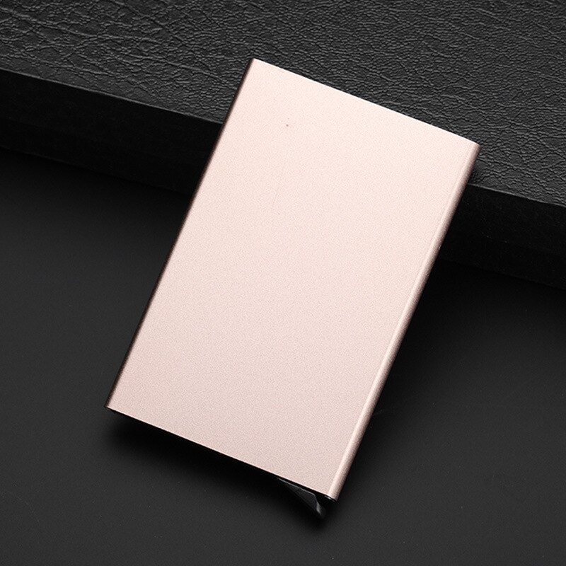 Hoylidu PU Leather Automatic Pop-up Business Card Card Holder RFID Vintage Aluminium Box Metal Crazy Horse Wallet Steel Wallet: C Style3