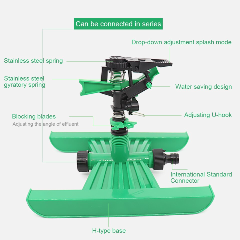 Rociador de cabeza de impacto de plástico Columpio de jardín Gyration boquilla de manguera de césped ajustable 0 ° - 360 ° patrón, 25 ' - 41' distancia de pulverización