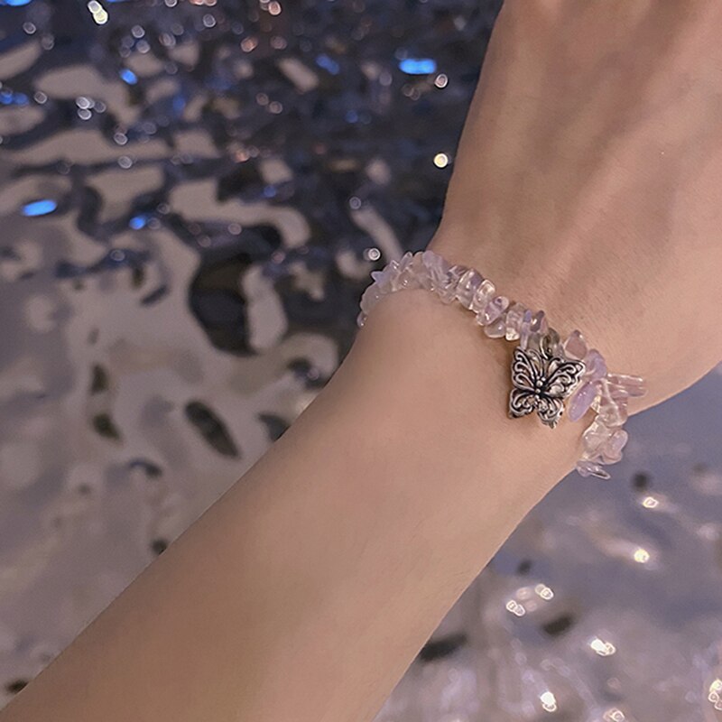 Huanzhi 2020 nova fada doce borboleta pingente irregular cristal transparente elástico corda pulseira para festa feminino jóias