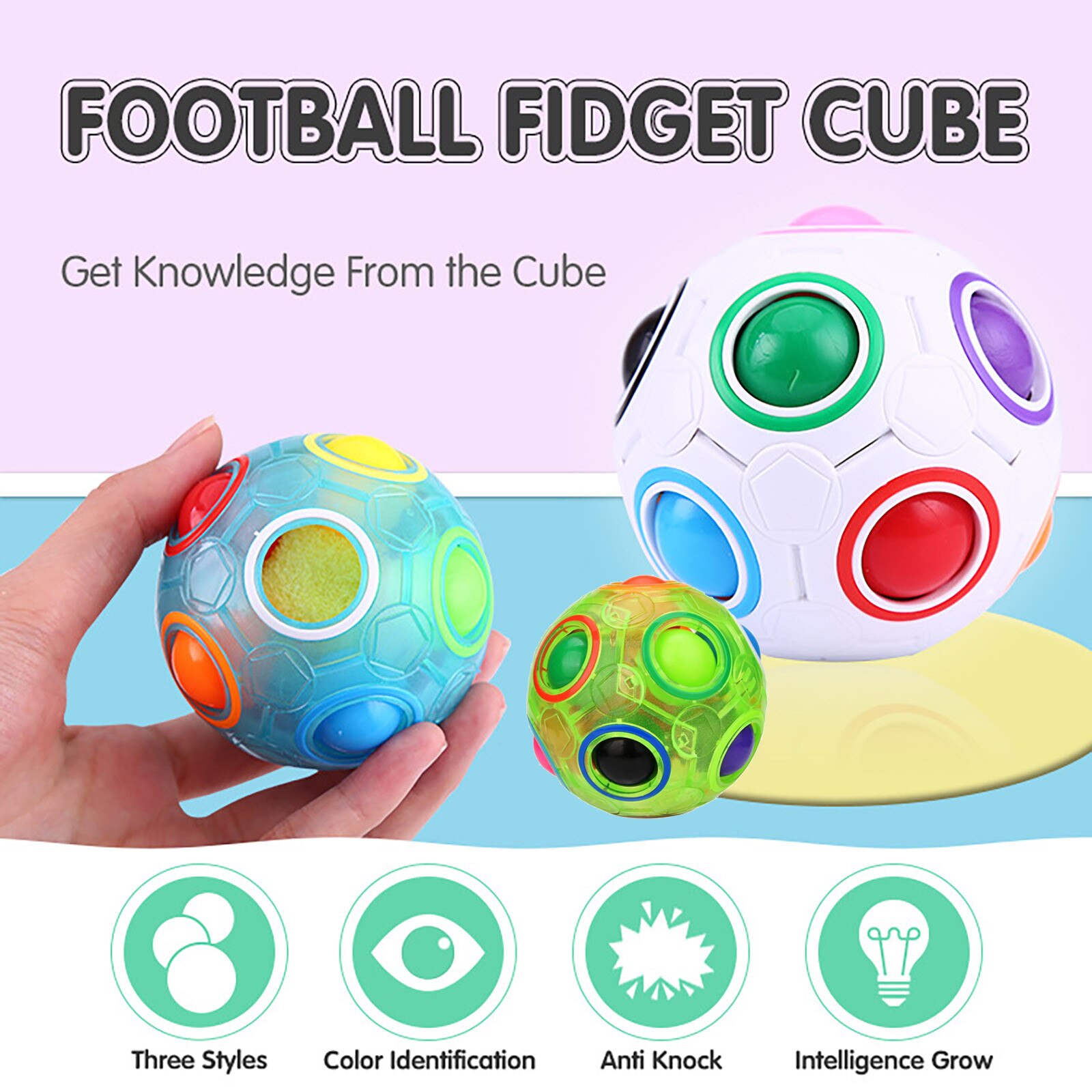 Lichtgevende Stress Reliever Magic Rainbow Bal Fun Plastic Puzzel Onderwijs Speelgoed Kinderen Spel Ball Charm # G30