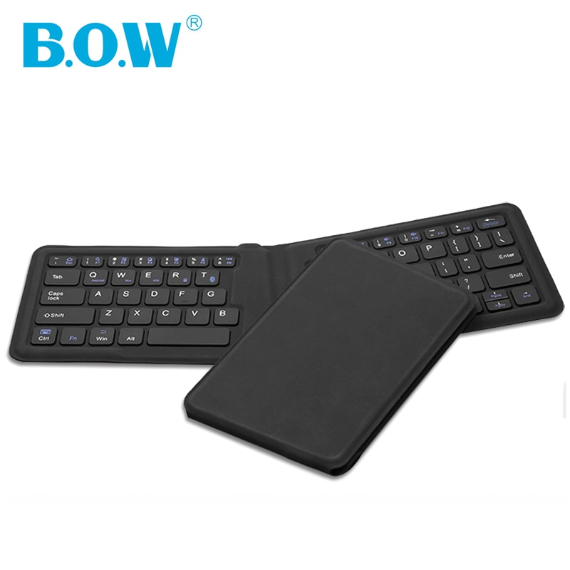 B.O.W Draadloze Bluetooth mini toetsenbord, Vouwen en zakken maat dunne keybord lederen case voor PC, Tabletten en Smartphone