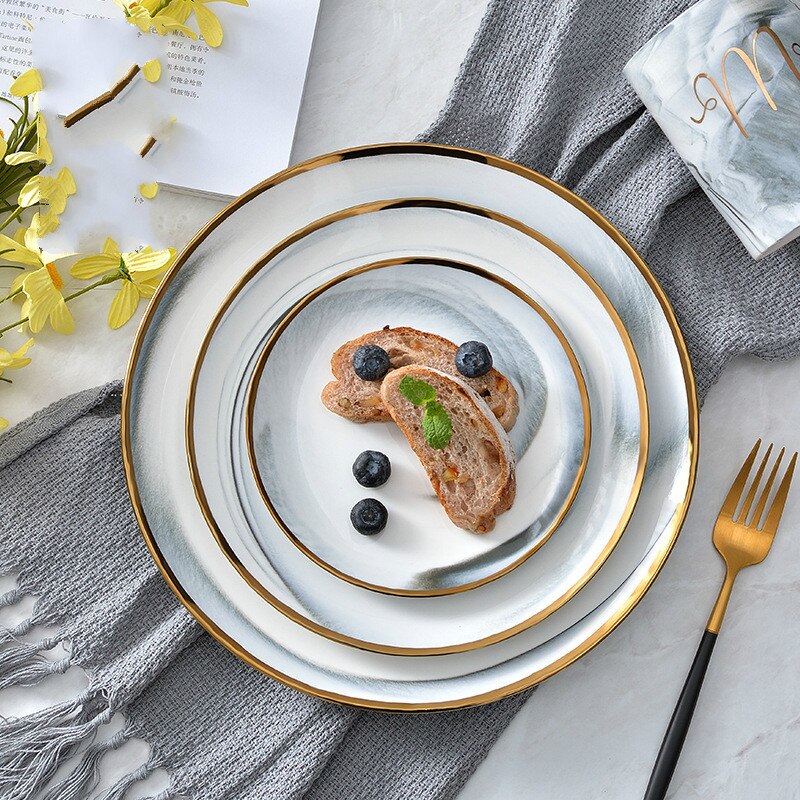 Scandinavische stijl keramische bord kom schotel keramische westerse plaat marmer dagelijks bord servies vee drainage fruitschaal