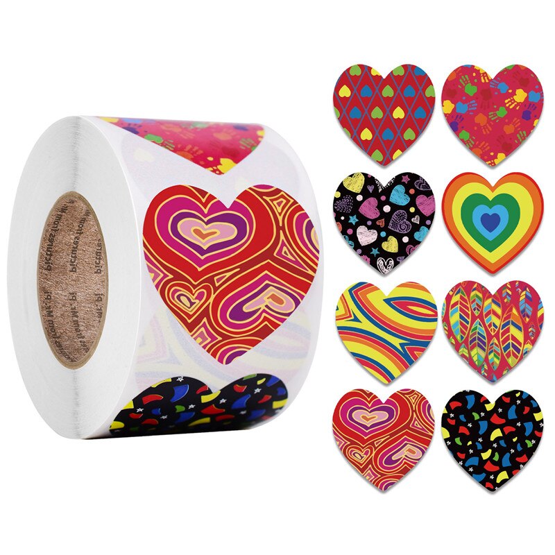 500 stücke Herz Form Etiketten Valentinstag Papier Verpackung Aufkleber Candy Dragee Tasche Box Verpackung Tasche Hochzeit Dank aufkleber: Heart-5 / S-2.5CM(1 inch)
