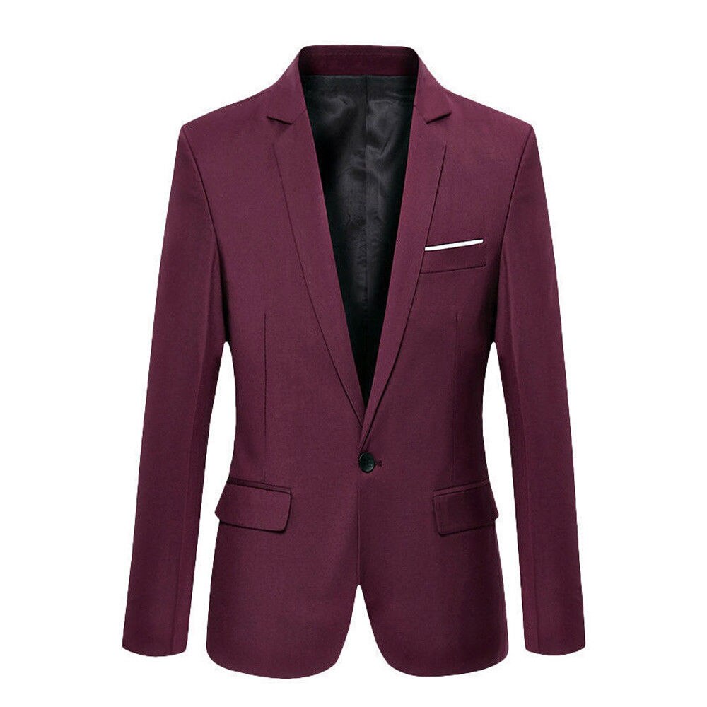 Korean Men Blazer Casual Slim Fit Office Suit Autumn Winter Jacket Coat Blazer Men's Business Blazers BB50XZ: Red / XXXL