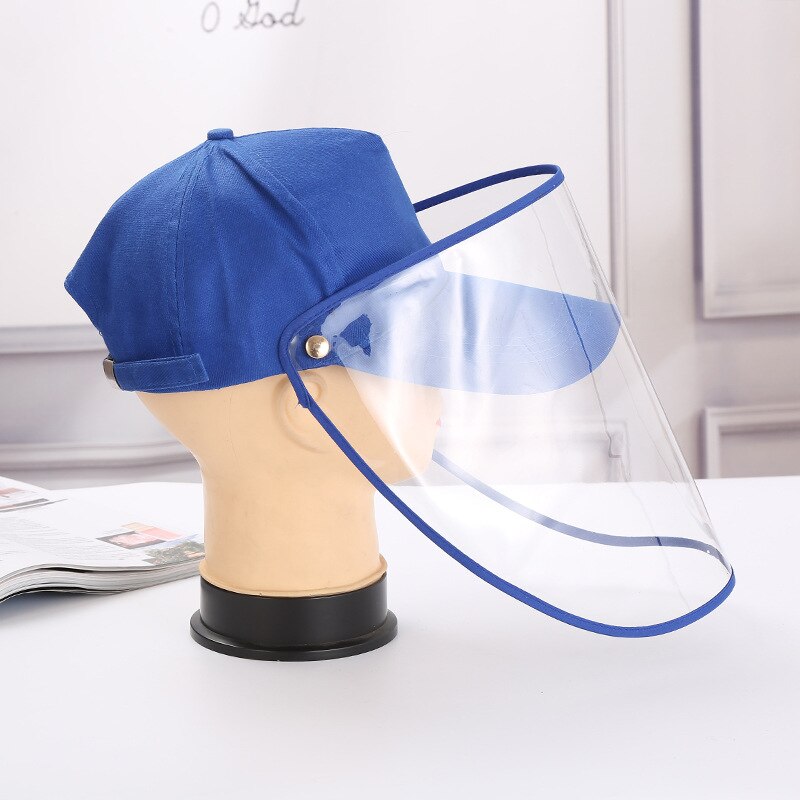 2 in 1 Work Face Protection Cap with Clear cover Anti Fog Dust Splash-proof Safety Hat Solid Color Tennis Caps: Blue